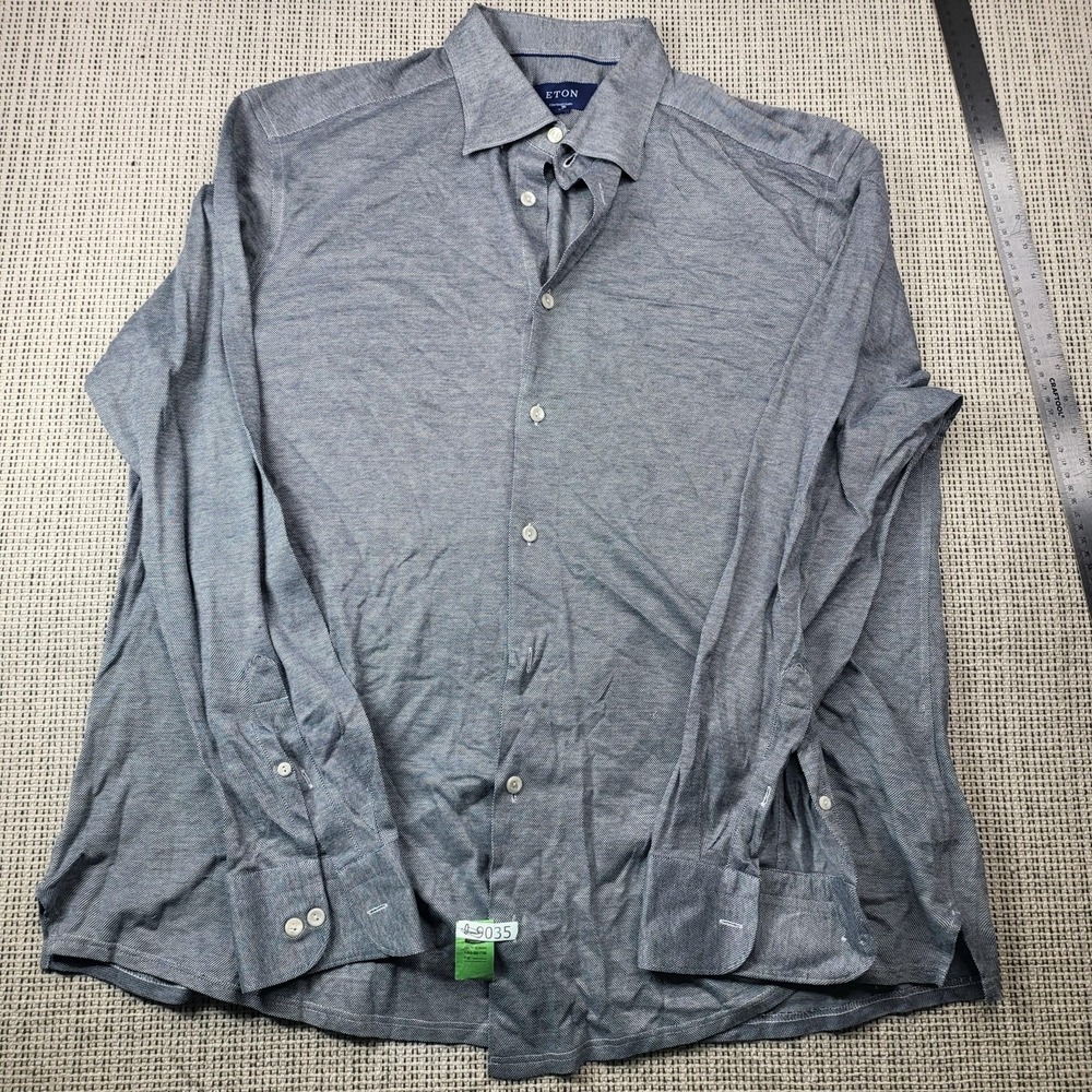 Eton Dress Shirt Mens XL Gray Geometric Contemporary Long Sleeve Cotton